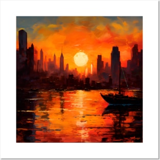 New York sunset Posters and Art